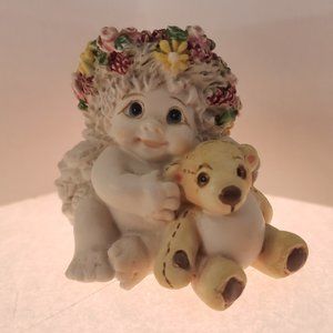 ❤ 1996 Dreamsicle ornament tiny cherub with flower crown and teddy